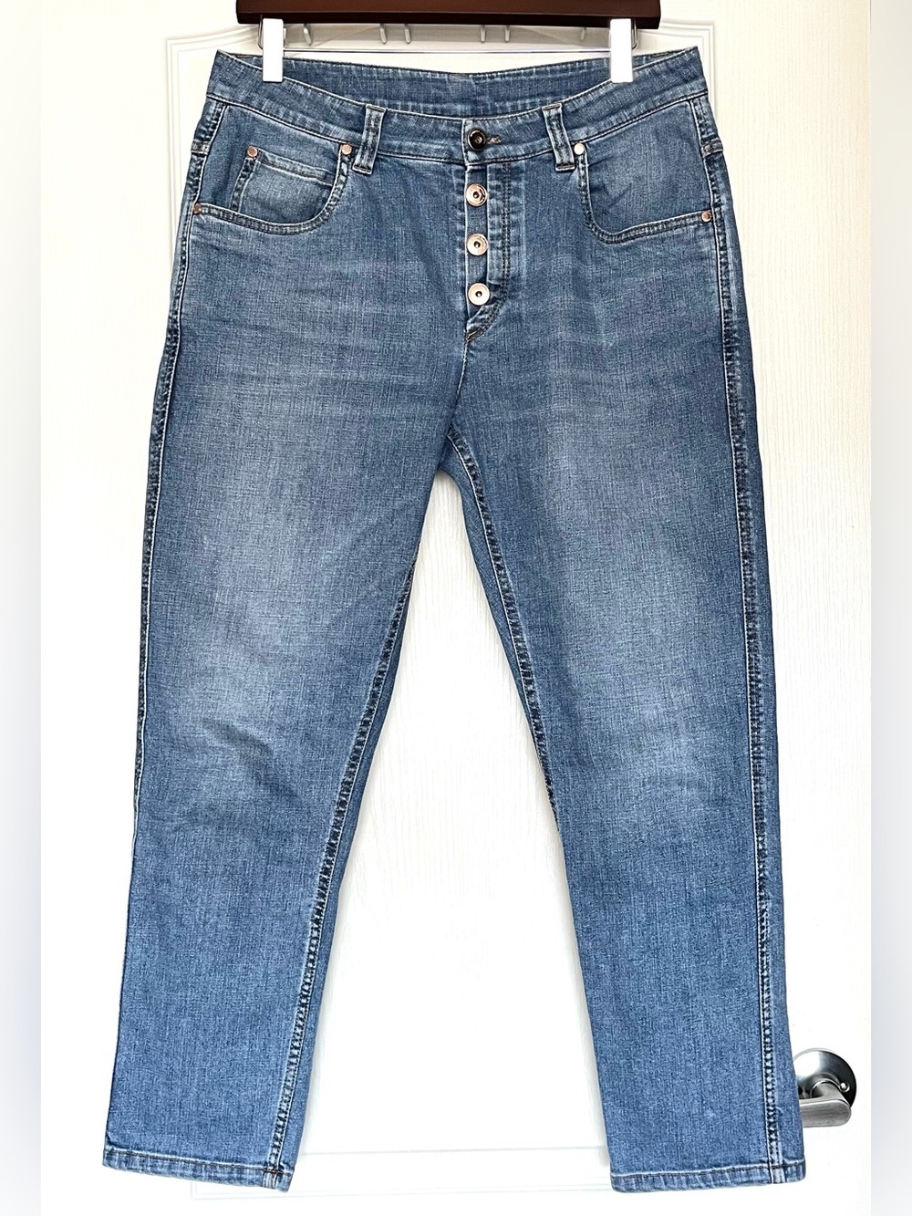 Brunello Cucinelli Monili Bead The Boyish Jean Tapered Hem Stretch Size 6 IT 42